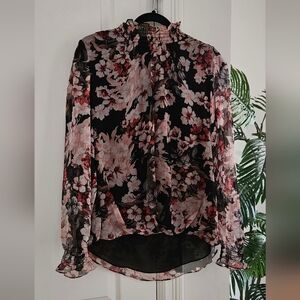 Vince Camuto Black and Pink Floral Blouse